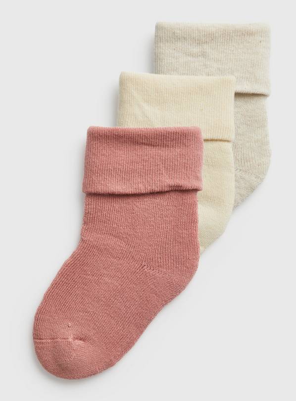 Pink, Grey & Cream Towelling Socks 3 Pack 1-6 months
